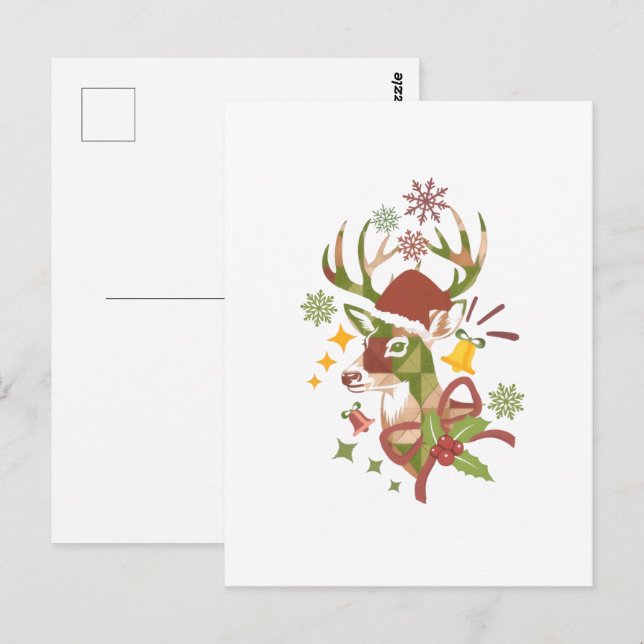 Postal Diseño de Ciervo Colorido de Navidad (Anverso / Reverso)