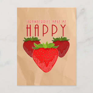 Postal Diseño de cita de Fresa Lindo   Fruta Kawaii Rústi