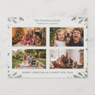 Postal Diseño de Collage de Fotos de Navidad con Ramas de