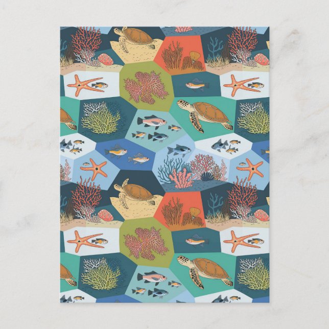 Postal Diseño de conjunto de criaturas submarinas (Anverso)