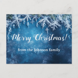 Postal Diseño de copos de nieve azules y Navidades de hie