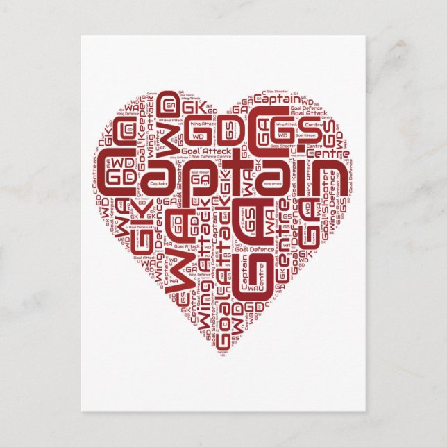 Postal Diseño de corazón de posiciones de Netball (Anverso)