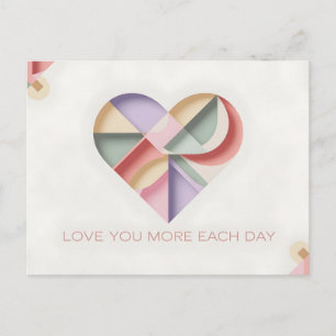Postal Diseño de corazón geométrico con bloques de colore
