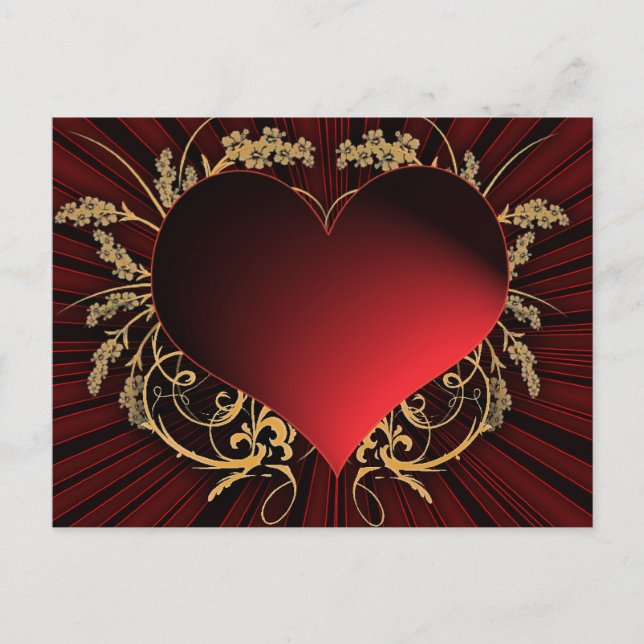 Postal Diseño de corazón rojo y dorado (Anverso)