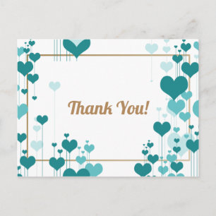 Postal Diseño de corazones turquesa gracias