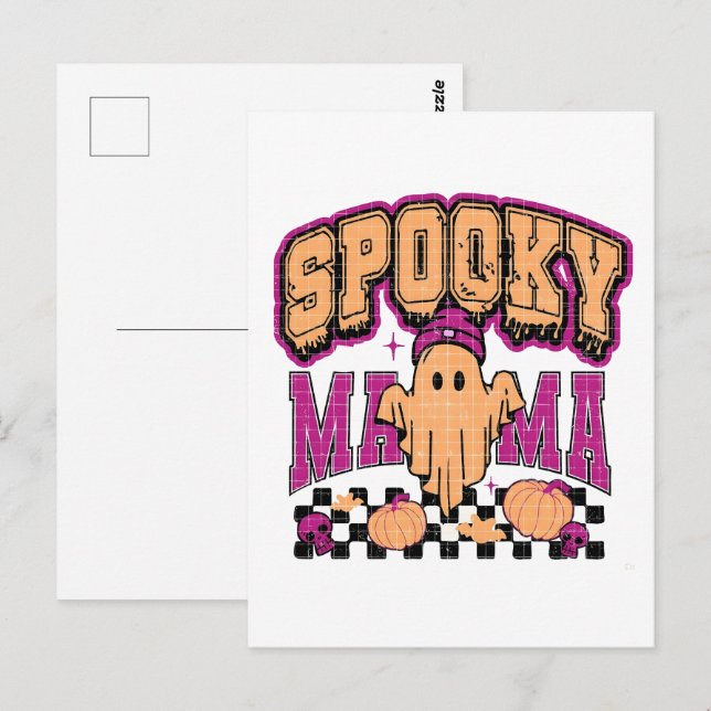Postal Diseño de cosecha de fantasmas de Mama Retro Hallo (Anverso / Reverso)