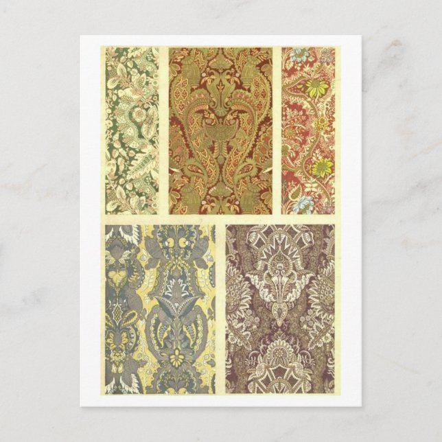 Postal Diseño de cosecha para tela floral/textil (Anverso)