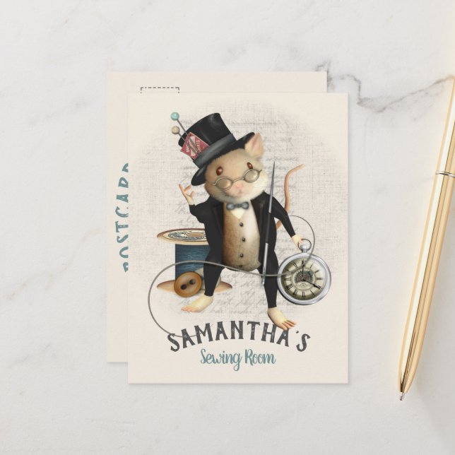 Postal Diseño de coser para ratón victoriano con odio (Anverso/Reverso In Situ)