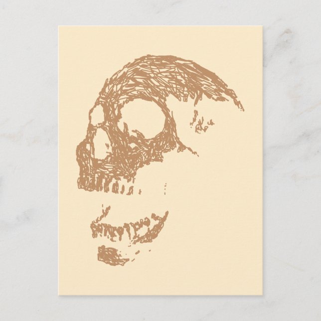 Postal Diseño de cráneo marrón. (Anverso)