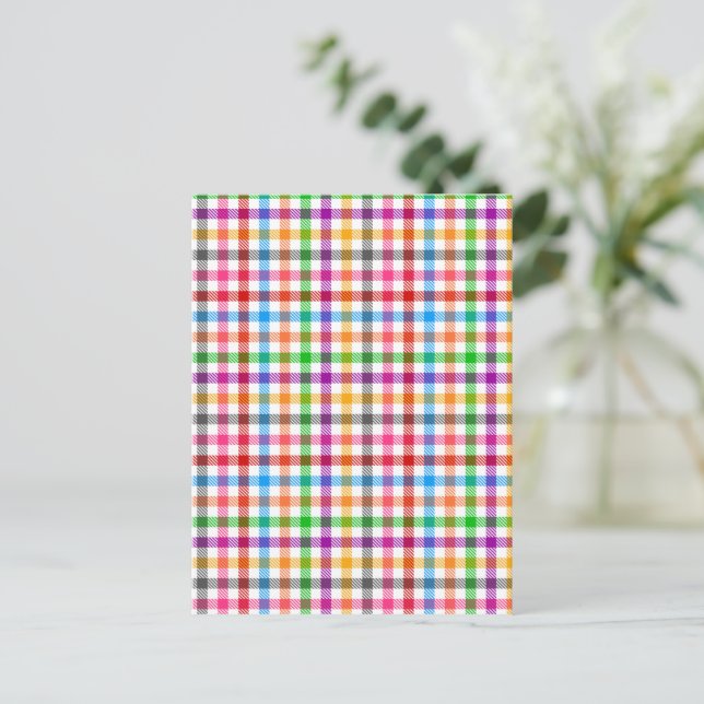 Postal Diseño de cuadro de gingham de arcoíris colorido - (Anverso de pie)