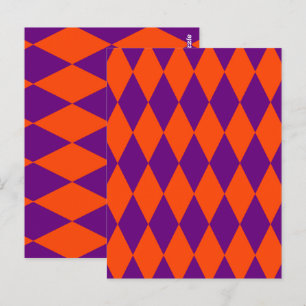 Postal Diseño de cuadros arlequín naranja y púrpura