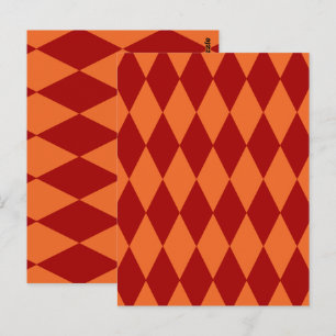 Postal Diseño de cuadros arlequín rojo y naranja