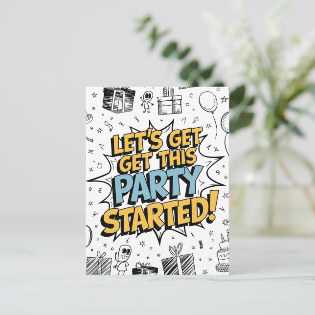 Postal Diseño de cumpleaños con explosión de arte Doodle (Anverso de pie)