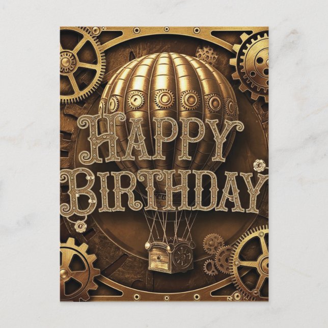 Postal Diseño de cumpleaños de aventura steampunk (Anverso)