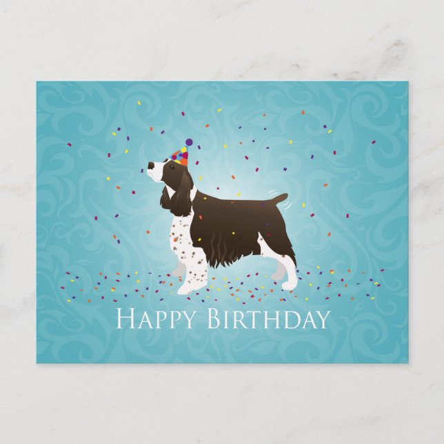 Postal Diseño de cumpleaños de English Springer Spaniel (Anverso)