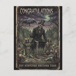 Postal Diseño de cumpleaños de esqueleto con humor oscuro