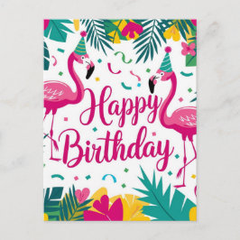 Postal Diseño de cumpleaños de flamenco divertido tropica