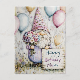 Postal Diseño de cumpleaños de Gnome Cute para Mamá