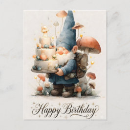 Postal Diseño de cumpleaños de gnomo con acuarela y paste