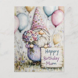 Postal Diseño de cumpleaños de gnomo lindo para mamá