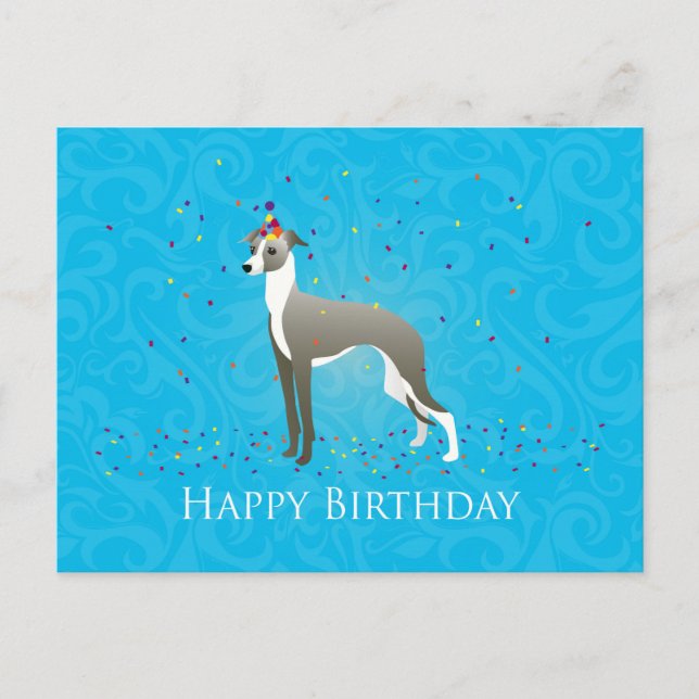Postal Diseño de cumpleaños de Greyhound en Italia (Anverso)