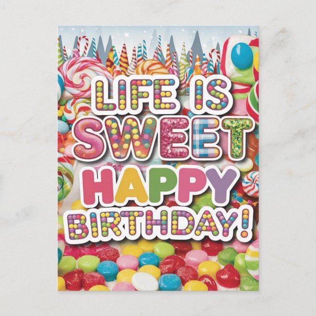 Postal Diseño de cumpleaños de Sweet Candyland: Divertido (Anverso)