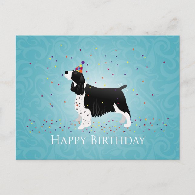 Postal Diseño de cumpleaños español de English Springer. (Anverso)
