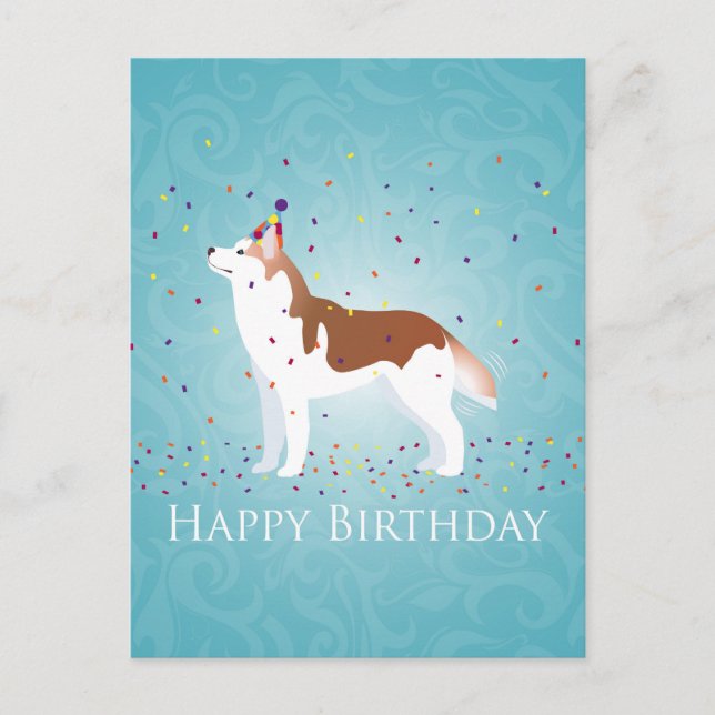 Postal Diseño de Cumpleaños Feliz de Husky Siberiano - Ro (Anverso)