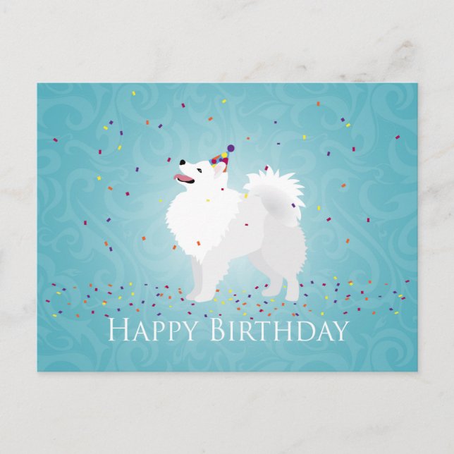 Postal Diseño de cumpleaños feliz del perro esquimal esta (Anverso)