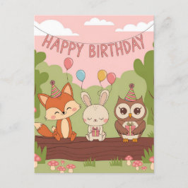 Postal Diseño de cumpleaños infantil lindo con zorro, con
