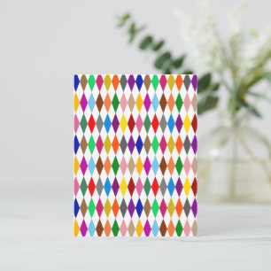 Postal Diseño de Diamantes Arlequín Coloridos Blanco 