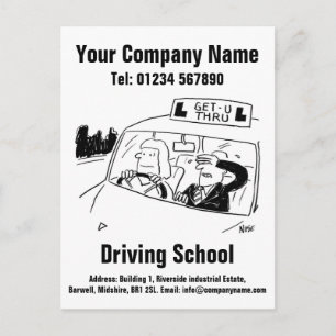 Postal Diseño de dibujos animados de escuela de conducció