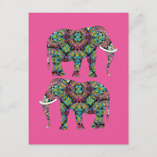 Postal Diseño de elefantes indios decorados por órganos
