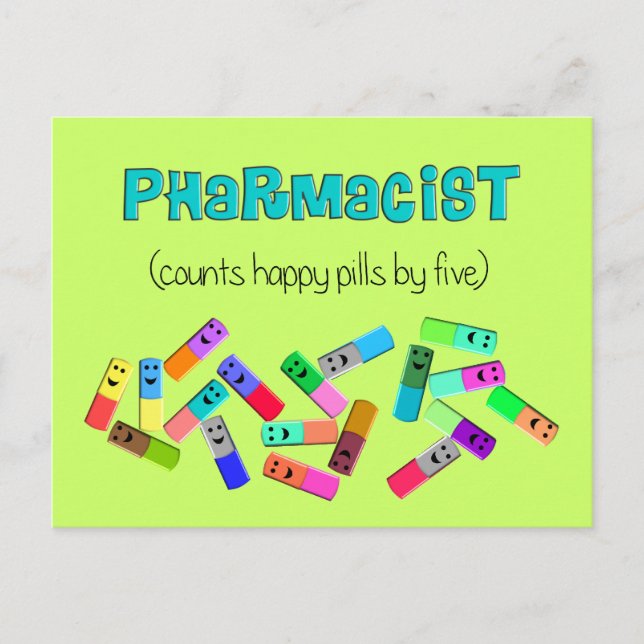 Postal Diseño de farmacia "Happy Pills" (Anverso)