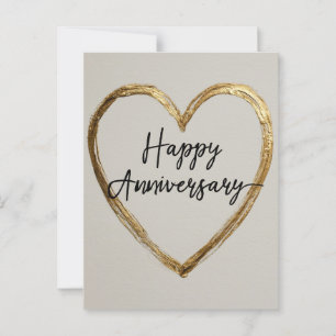 Postal Diseño de "Feliz Aniversario" con corazón dorado