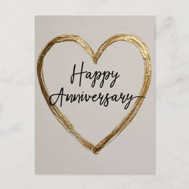 Postal Diseño de "Feliz Aniversario" con corazón dorado (Anverso)