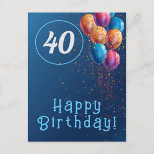 Postal Diseño de Feliz Cumpleaños con globos y confeti