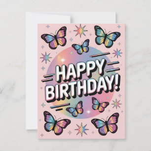 Postal Diseño de Feliz Cumpleaños con Mariposas Coloridas