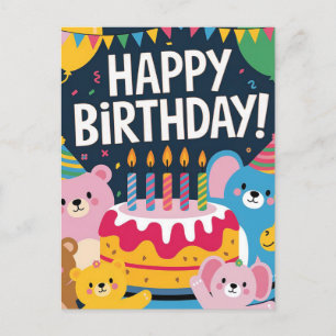 Postal Diseño de fiesta de cumpleaños animal para niños