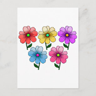 Postal Diseño de flores de 5 colores