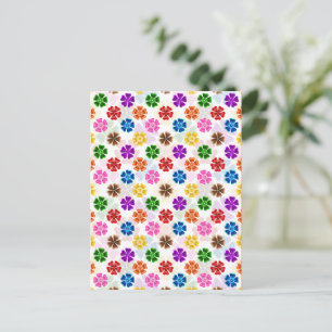 Postal Diseño de flores de arcoíris retro colorido blanco