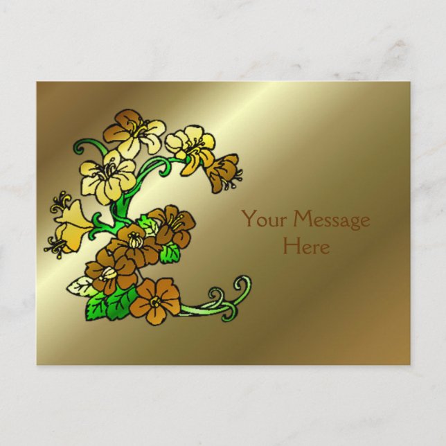 Postal Diseño de flores de oro y marrón (Anverso)