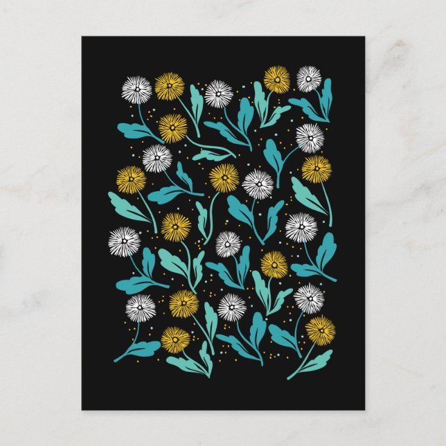 Postal Diseño de flores y hojas de Dandelion (Anverso)