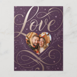 Postal Diseño de foto de amor de San Valentín en púrpura 