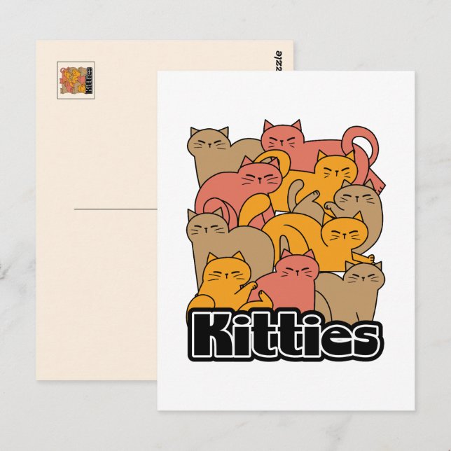 Postal Diseño de gatitos curados - Arte gato adorable (Anverso / Reverso)