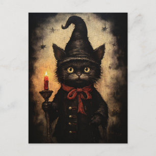 Postal Diseño de gato negro oscuro para Halloween, Gótico