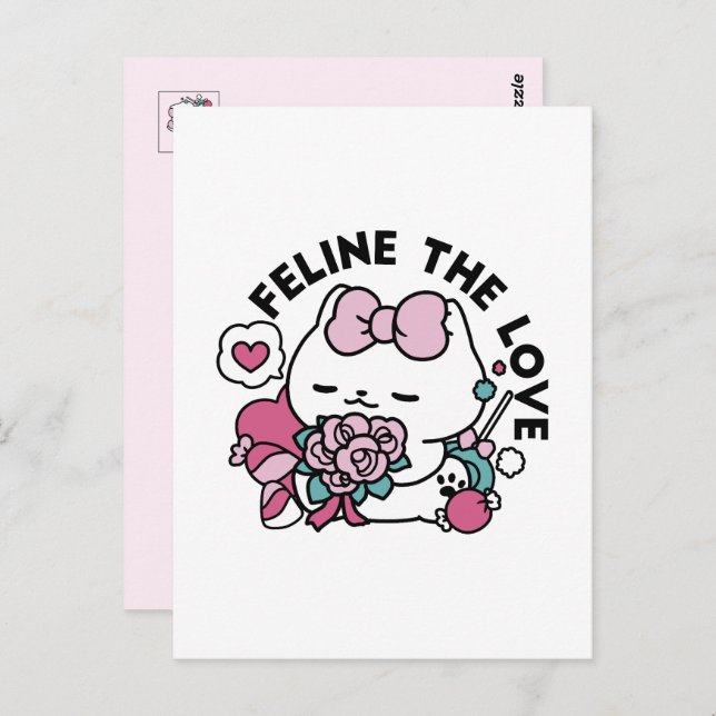 Postal Diseño de gatos de San Valentín lindo - Pelear por (Anverso / Reverso)