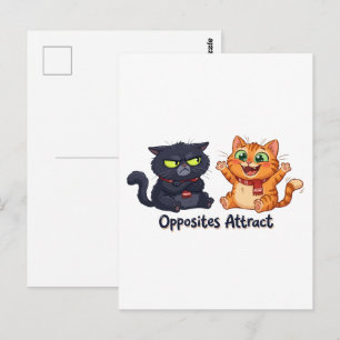 Postal Diseño de gatos lindos que atraen opuestos