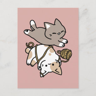 Postal Diseño de gatos lindos y juguetones – Arte diverti