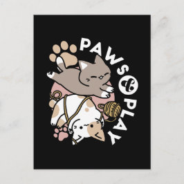 Postal Diseño de gatos lindos y juguetones – Arte diverti